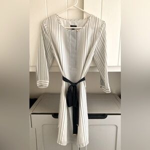 Ann Taylor White and Navy Blue Striped Dress